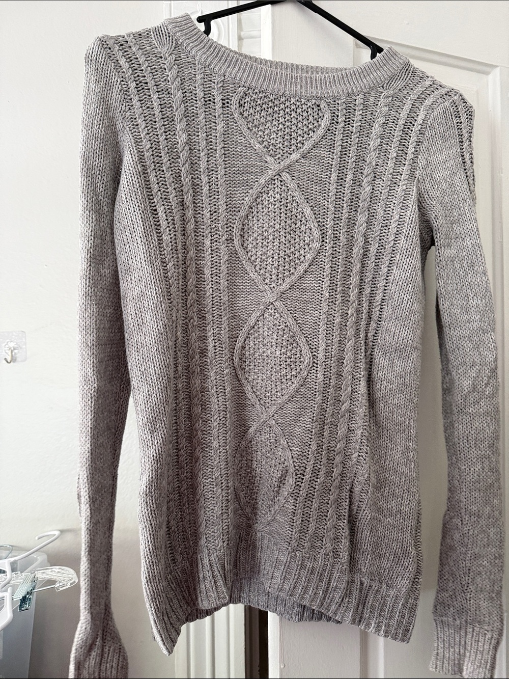 Old Navy Light Gray Cable Knit Crewneck Sweater